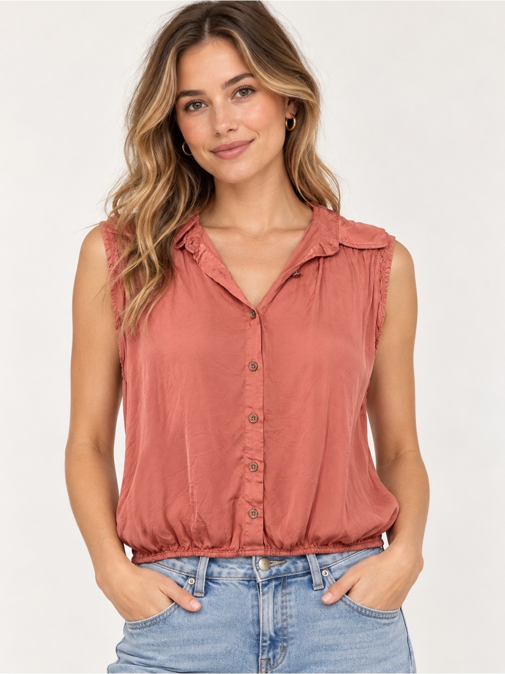 Anthropologie Dusty Rose Sleeveless Button Front Blouse Size S